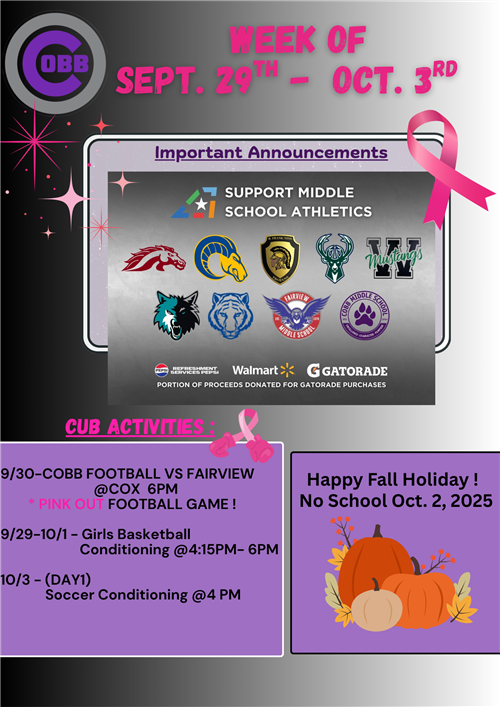 Week of Sept. 29th - Oct. 3rd